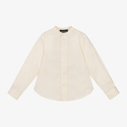 Emporio Armani-Boys Ivory Cotton Collarless Shirt | Childrensalon Outlet