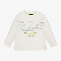 Emporio Armani-Boys Ivory Cotton Eagle Logo Sweatshirt | Childrensalon Outlet