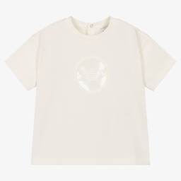 Emporio Armani-Boys Ivory Cotton T-Shirt | Childrensalon Outlet