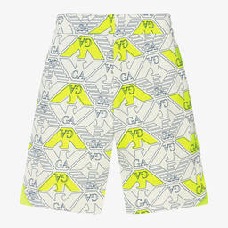 إمبوريو أرماني-شورت بطبعة النسر قطن لون عاجي وأخضر للأولاد | Childrensalon Outlet