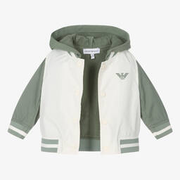 Emporio Armani-Boys Ivory & Green Bomber Jacket | Childrensalon Outlet