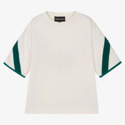 إمبوريو أرماني-تيشيرت قطن لون عاجي وأخضر للأولاد | Childrensalon Outlet