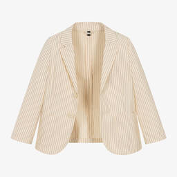 Emporio Armani-Boys Ivory Striped Cotton & Linen Blazer | Childrensalon Outlet