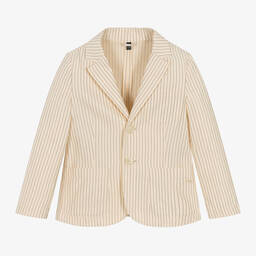 Emporio Armani-Boys Ivory Striped Cotton & Linen Blazer | Childrensalon Outlet