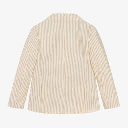 Emporio Armani-Boys Ivory Striped Cotton & Linen Blazer | Childrensalon Outlet