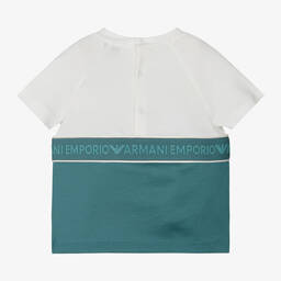 Emporio Armani-Boys Ivory & Teal Blue T-Shirt | Childrensalon Outlet