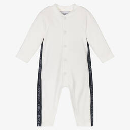 Emporio Armani-Boys Ivory Velour Logo Babygrow | Childrensalon Outlet