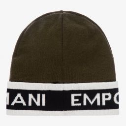 Emporio Armani-Boys Khaki Green Wool Logo Hat | Childrensalon Outlet