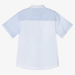 Emporio Armani-Boys Light Blue Cotton Patch Shirt | Childrensalon Outlet