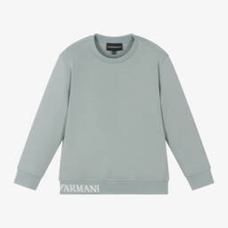 إEmporio Armani-سويتشيرت مزيج قطن لون أخضر مزرق للأولاد | Childrensalon Outlet