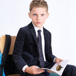 Emporio Armani-Boys Navy Blue Cotton Corduroy Blazer | Childrensalon Outlet