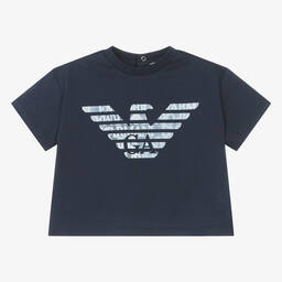 Emporio Armani-Boys Navy Blue Cotton Eagle T-Shirt | Childrensalon Outlet