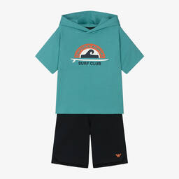 Emporio Armani-Boys Navy Blue Cotton Shorts Set | Childrensalon Outlet