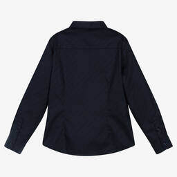Emporio Armani-Boys Navy Blue Cotton Stripe Shirt | Childrensalon Outlet