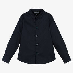 Emporio Armani-Boys Navy Blue Cotton Stripe Shirt | Childrensalon Outlet