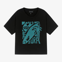 Emporio Armani-Boys Navy Blue Cotton Surf Graphic T-Shirt | Childrensalon Outlet
