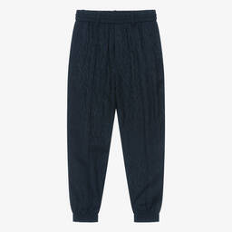 Emporio Armani-Boys Navy Blue Jacquard Monogram Trousers | Childrensalon Outlet