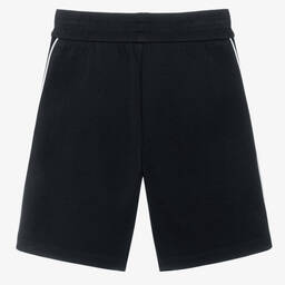 Emporio Armani-Boys Navy Blue Jersey Logo Shorts | Childrensalon Outlet