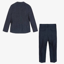 Emporio Armani-Boys Navy Blue Linen Suit | Childrensalon Outlet