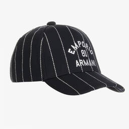 Emporio Armani-Boys Navy Blue Pin Stripe Logo Cap | Childrensalon Outlet