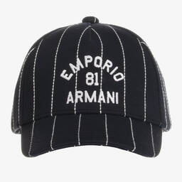 Emporio Armani-Boys Navy Blue Pin Stripe Logo Cap | Childrensalon Outlet