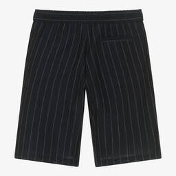 Emporio Armani-Boys Navy Blue Pin Stripe Wool Shorts | Childrensalon Outlet