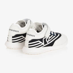 Emporio Armani-Boys Navy Blue & White Logo Trainers | Childrensalon Outlet