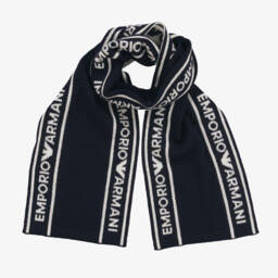 إمبوريو أرماني-طقم سكارف وقبعة صوف لون أزرق للمواليد | Childrensalon Outlet