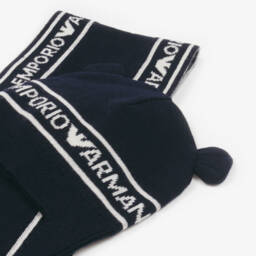 إمبوريو أرماني-طقم سكارف وقبعة صوف لون أزرق للمواليد | Childrensalon Outlet