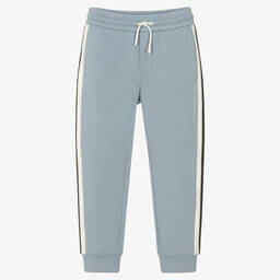 Emporio Armani-Boys Pale Blue Cotton Logo Joggers | Childrensalon Outlet