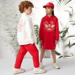 Emporio Armani-Boys Red Cotton Joggers | Childrensalon Outlet