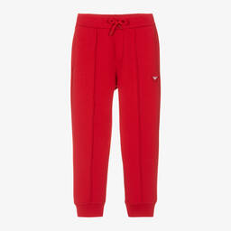 Emporio Armani-Boys Red Cotton Joggers | Childrensalon Outlet