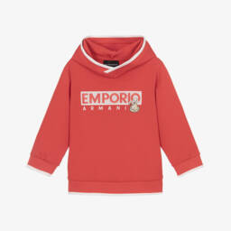 Emporio Armani-Boys Red Serpentine Embroidered Hoodie | Childrensalon Outlet