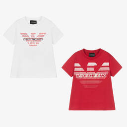 إمبوريو أرماني-تيشيرت قطن لون أحمر وأبيض للأولاد (عدد 2) | Childrensalon Outlet
