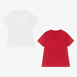 إمبوريو أرماني-تيشيرت قطن لون أحمر وأبيض للأولاد (عدد 2) | Childrensalon Outlet