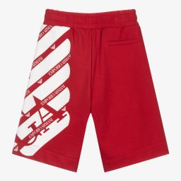 Emporio Armani-Boys Red & White Logo Shorts | Childrensalon Outlet
