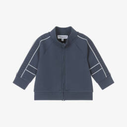Emporio Armani-Boys Slate Blue Embossed Zip-Up | Childrensalon Outlet