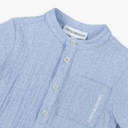 Emporio Armani-Мягкая голубая рубашка из сеерсакера для мальчиков | Childrensalon Outlet