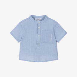 Emporio Armani-Мягкая голубая рубашка из сеерсакера для мальчиков | Childrensalon Outlet