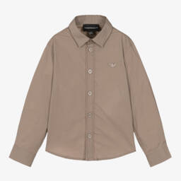 Emporio Armani-Boys Taupe Cotton Poplin Shirt | Childrensalon Outlet