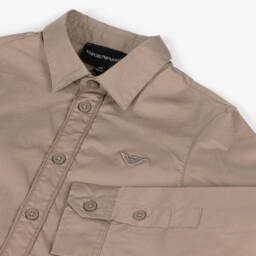 Emporio Armani-Boys Taupe Cotton Poplin Shirt | Childrensalon Outlet