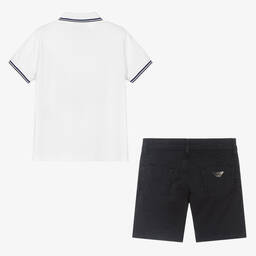 Emporio Armani-Boys White & Blue Cotton Shorts Set | Childrensalon Outlet