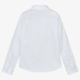 Emporio Armani-Белая рубашка в голубую полоску из хлопка | Childrensalon Outlet