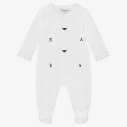 Emporio Armani-Белый хлопковый комбинезон | Childrensalon Outlet