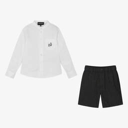 Emporio Armani-Boys White & Navy Blue Shorts Set | Childrensalon Outlet