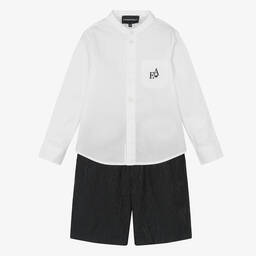 Emporio Armani-Boys White & Navy Blue Shorts Set | Childrensalon Outlet