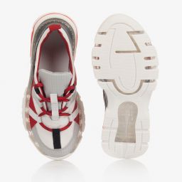 إمبوريو أرماني-ترينرز جلد وقماش لون أبيض وأحمر للأولاد | Childrensalon Outlet