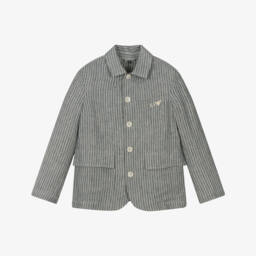 Emporio Armani-Gentleman's Azure Linen Stripe Blazer | Childrensalon Outlet