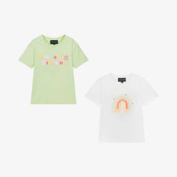 Emporio Armani-Girls 2-Pack White & Green Tees | Childrensalon Outlet