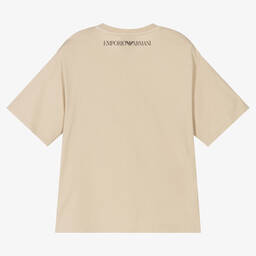 Emporio Armani-Girls Beige Cotton Logo T-Shirt | Childrensalon Outlet